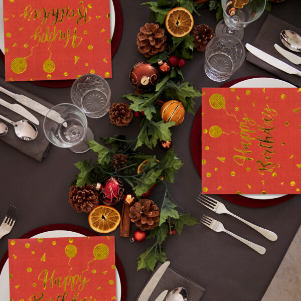 red birthday napkin