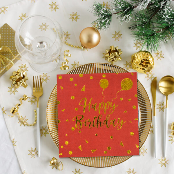 red birthday napkin