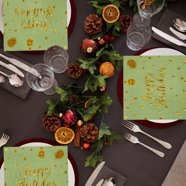 sage green birthday napkin