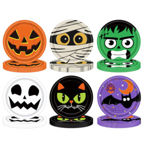 48-Pcs 7In Pumpkin Paper Plates 1 (1) spooky halloween paper plates