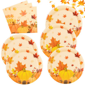 50-Piece Fall Leaf Paper Plates + napkin (1) Autumn Plates
