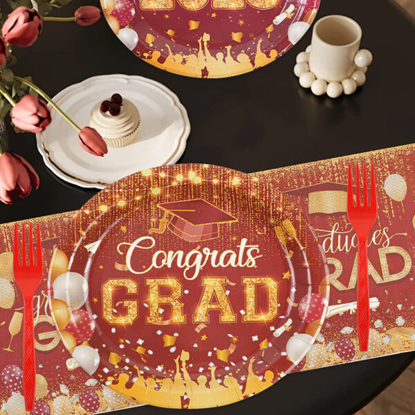 64-piece graduation season dark red paper plate set