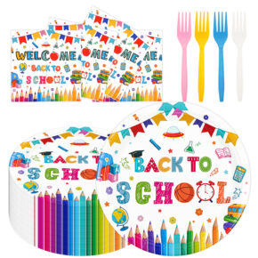 75-pcs 7in paper plate, napkin and fork set 1 (1) Back to school season