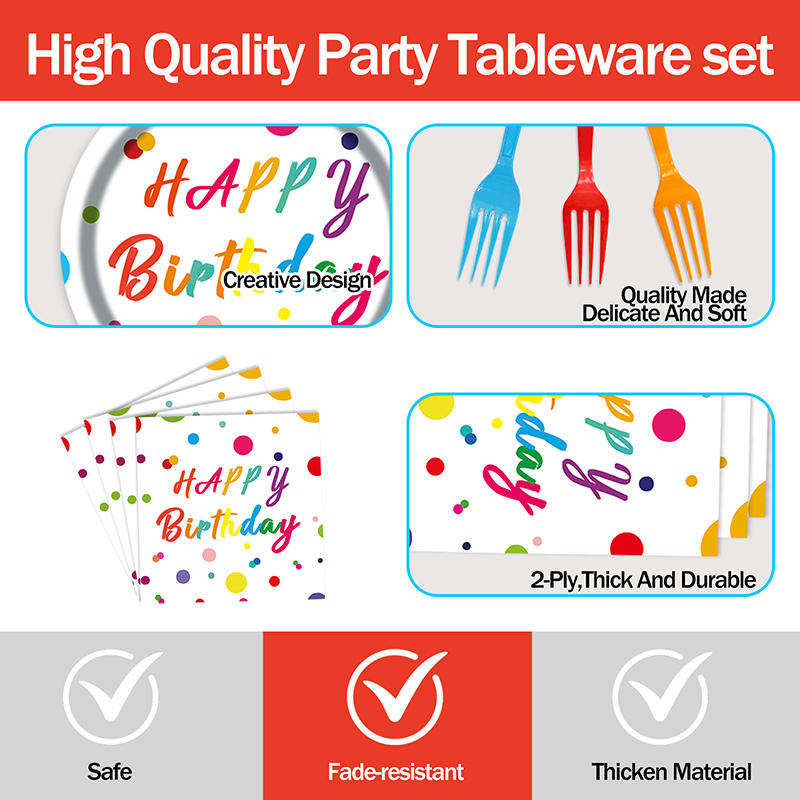 Birthday Paper Plates Wholesale – Colorful Party Plate, Napkin & Cutlery Set - Image 5