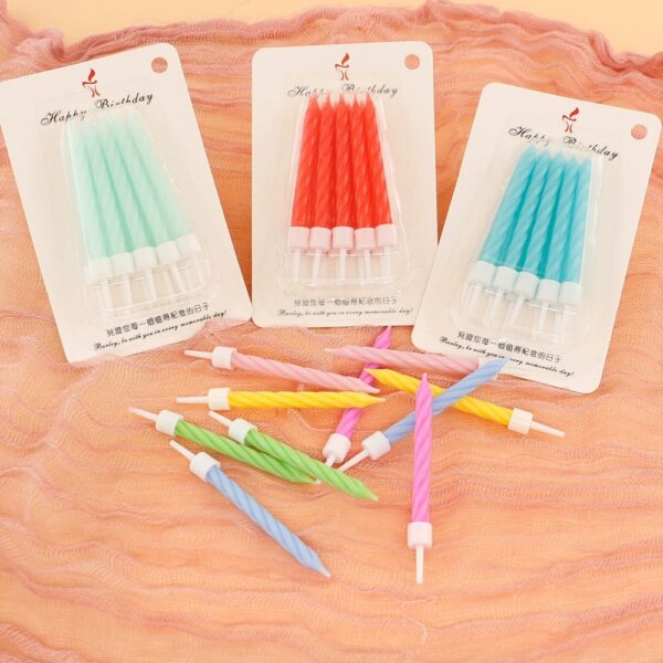 Macaron-colored threaded birthday candles