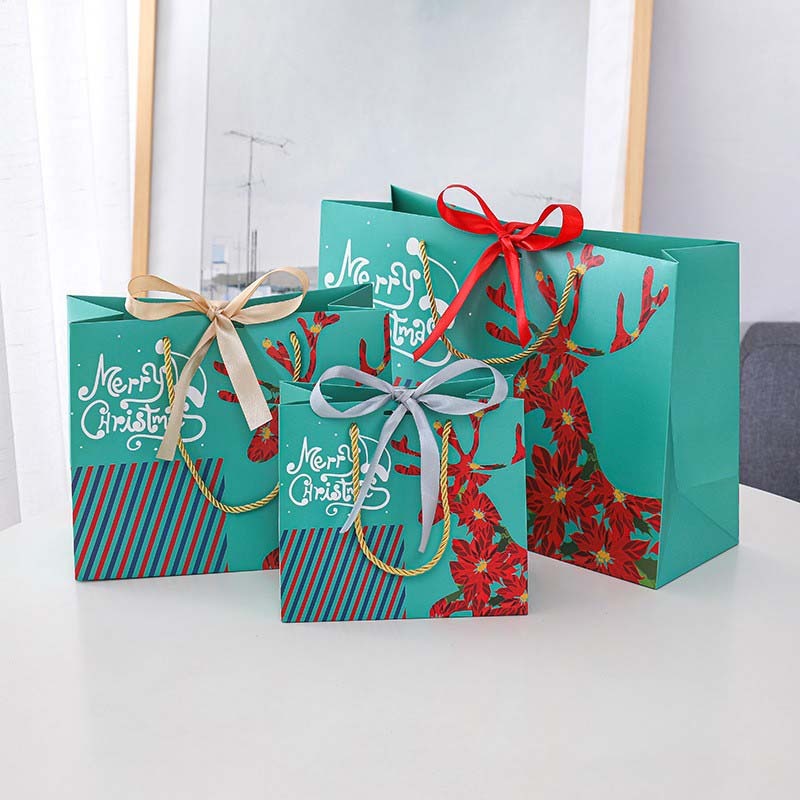 Merry Christmas Green Gift Paper Bag